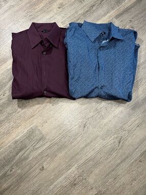 Express Men's Dress Shirt Duo - Burgundy & Blue Pattern